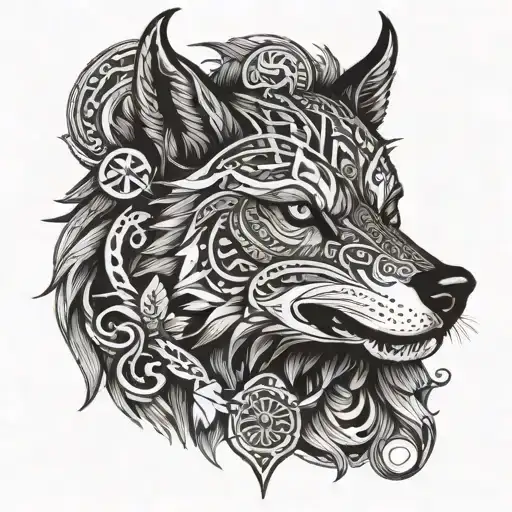A Devilish Interpretation Of A Viking Wolf With Dark And Eerie Blackwork Details