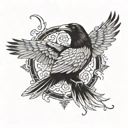 Symmetrical Image Of A Raven With Spread Wings