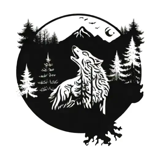 A Majestic Wolf Howling At The Moon In A Forest Setting