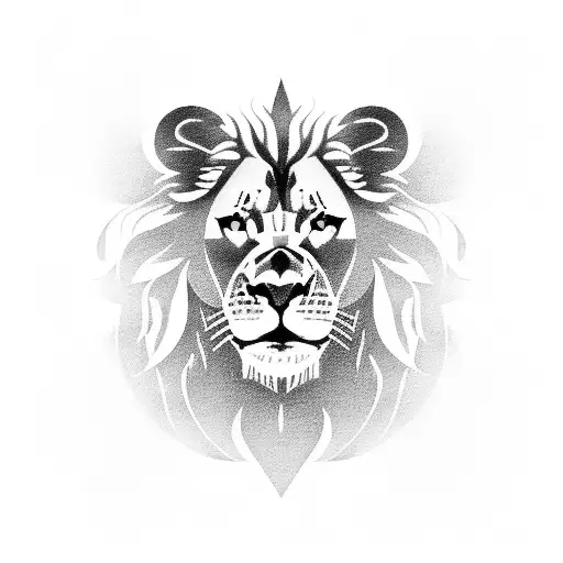 A Blackwork Tattoo Of The Manchester United Stadium With A Lion Roaring In The Stands