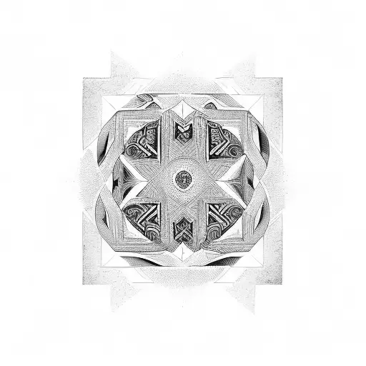 Maori-inspired Geometric Pattern Incorporating Elements Of Realism