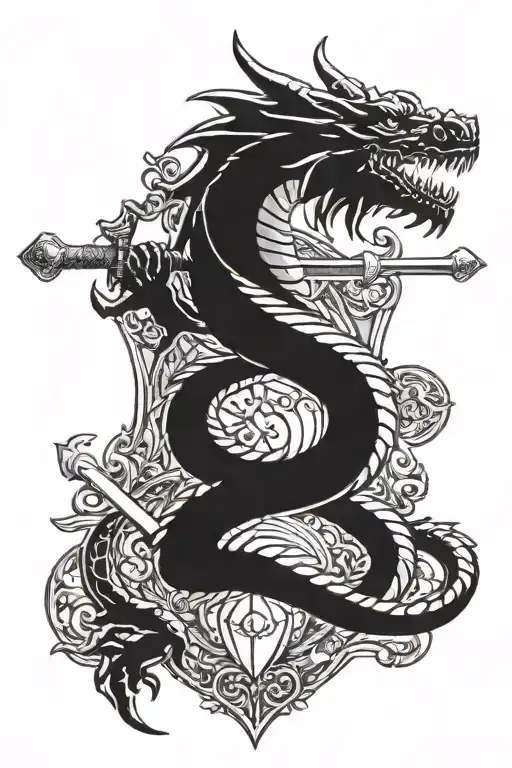 Dragon With Sword And Shield