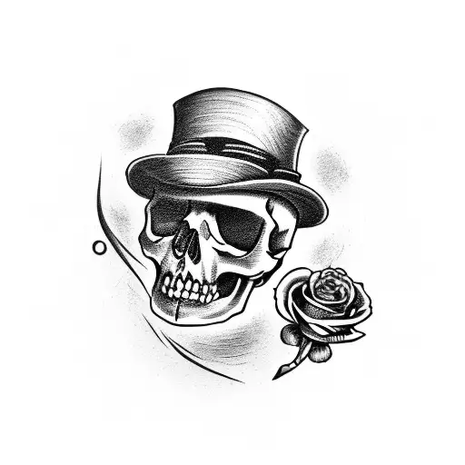 Skull With Top Hat And Roses And Cigar