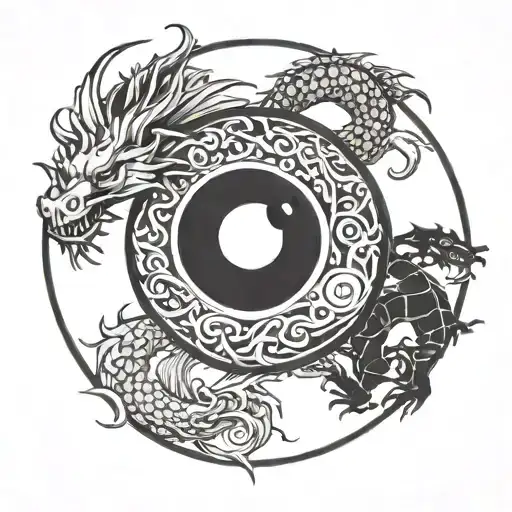 Yin Yang And Dragon Surrounded