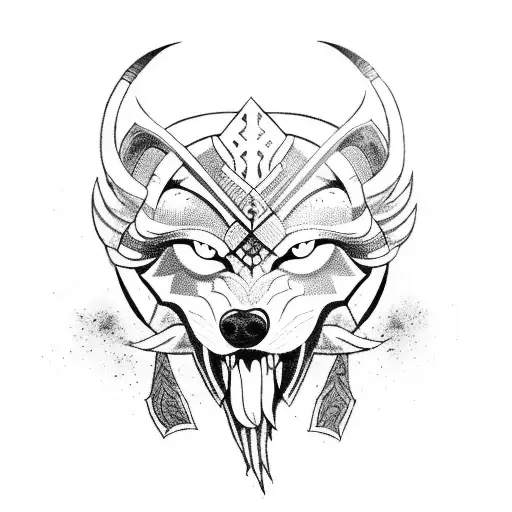 A Fierce Spartan Warrior Hunting A Wolf In A Blackwork Style