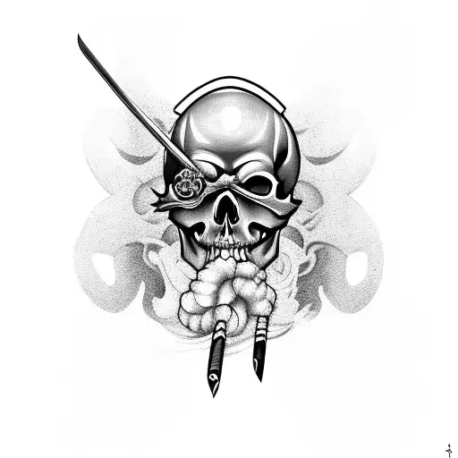 A Smoking Skull With A Katana Piercing Through It