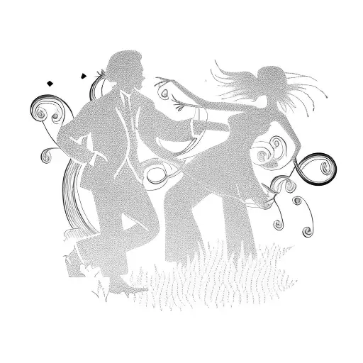 A Silhouette Of A Couple Dancing Under A Tree With Branches Shaped Like Guitar Strings