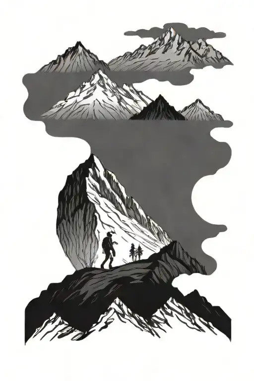 Man Walking Up Mountain Range