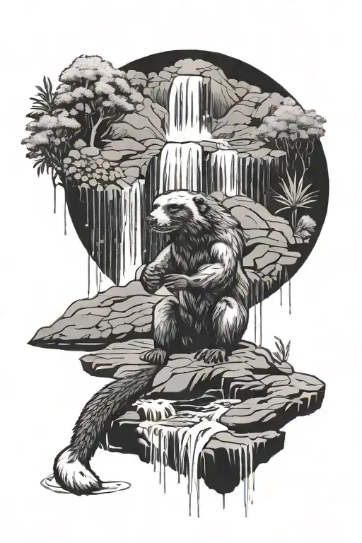 Honey Badger Meditating Under A Waterfall