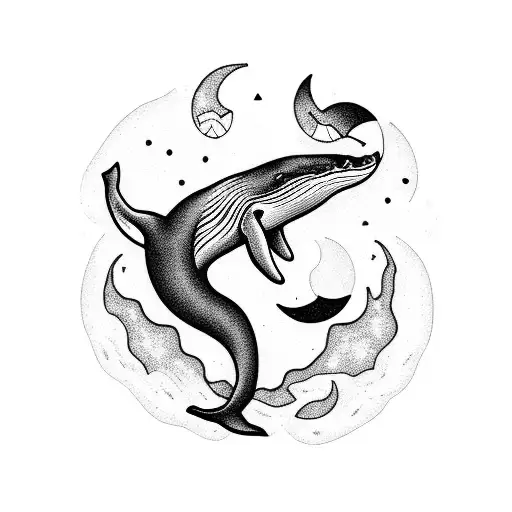 A Silhouette Of A Whale Singing Under A Crescent Moon