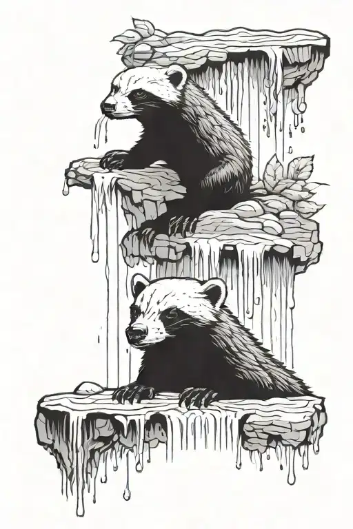 A Honey Badger Meditates Under A Waterfall