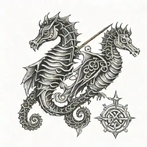 Seahorse And Owl Holding Trident
