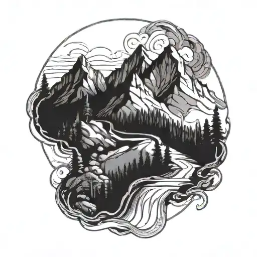 A Detailed Mountain Landscape With A Winding Trail For Hiking Enthusiasts