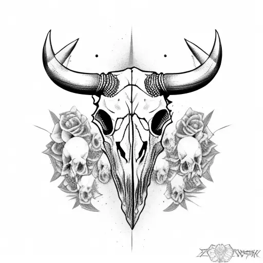 Full Sleeve Bull Skull With Female Face