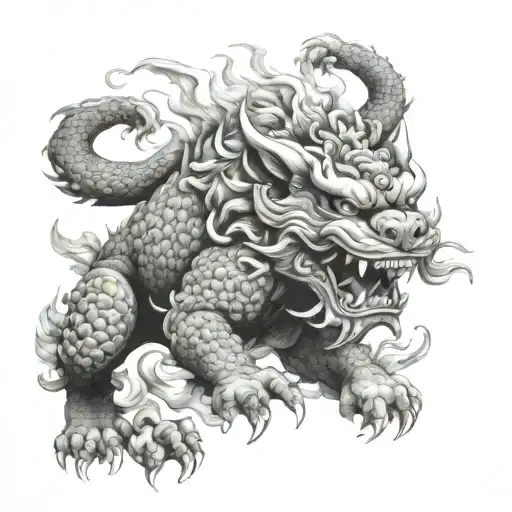 Foo Dog Attacking And Defending