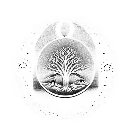 Full Black Forest Tree With Yin Yang Symbol Inside It