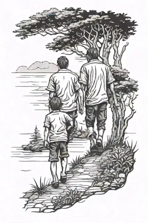 Son And Dad Walking Alone
