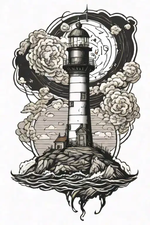 Lighthouse Tattoo Sketch With Number 28 Integrated Artistically