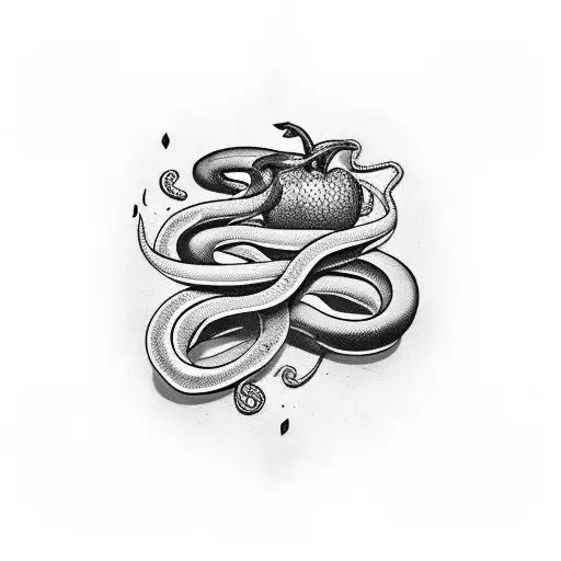 Arm Wrapped By A Snake Biting An Apple