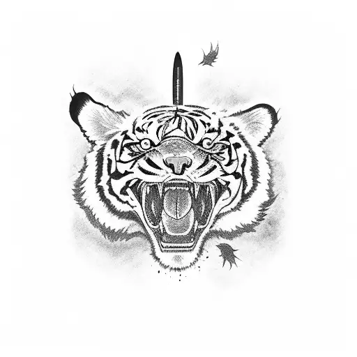 Katana In The Floor Being Steped By A Tiger