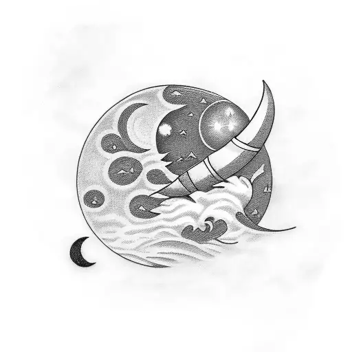 Sun And Cresant Moon With Letter R Next To The Moon