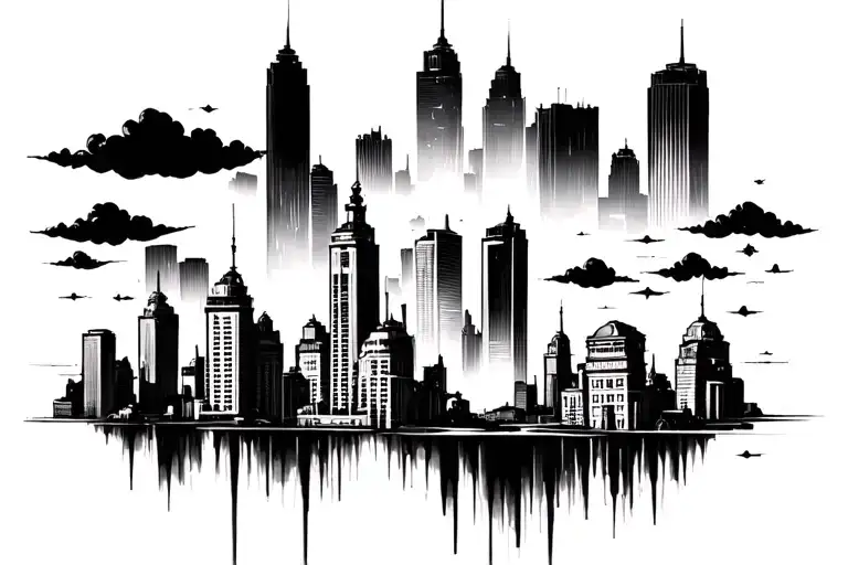 Bombing City Skyline In The Background