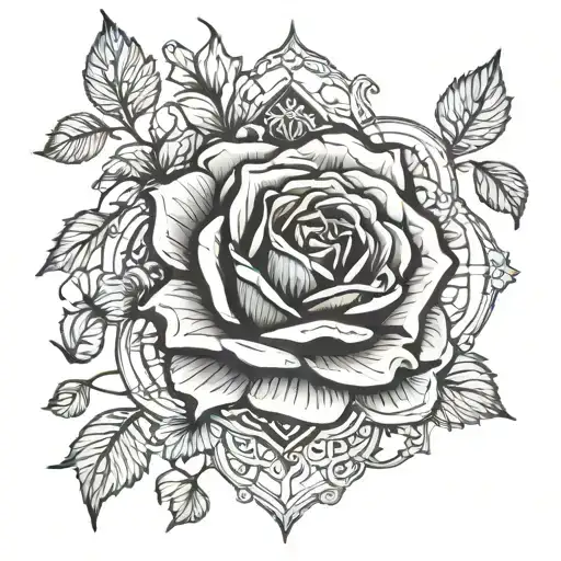 A Majestic Rose Intertwined With Intricate Stained Glass Patterns