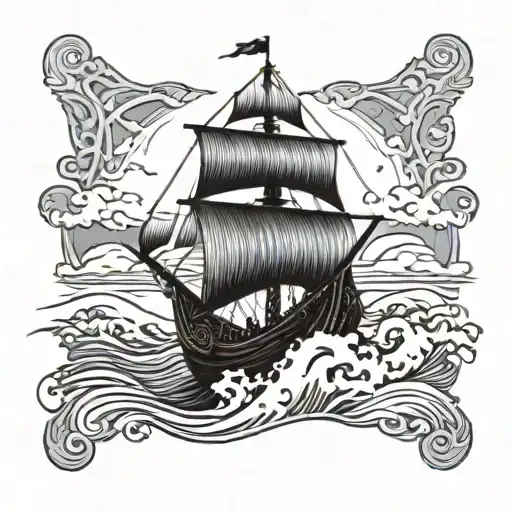 A Viking Longship Sailing On A Stormy Sea With A Compass In The Foreground