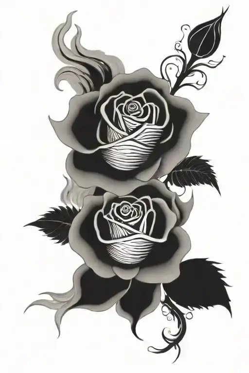 Rose Made Out Of Hundred Dollar Bills On Fire With Skulls Made Out Of Smoke