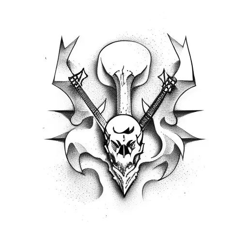 A Guitar Shaped Like A Axe Stuck On A Dragon Skull