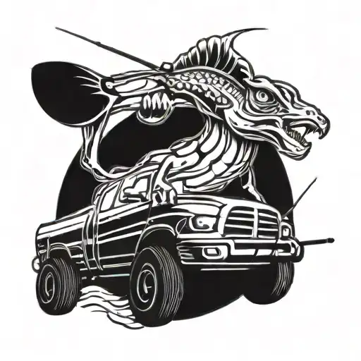 Dodge Ram Logo With A Fishing Pole And A Ride Sticking Out From Behind It