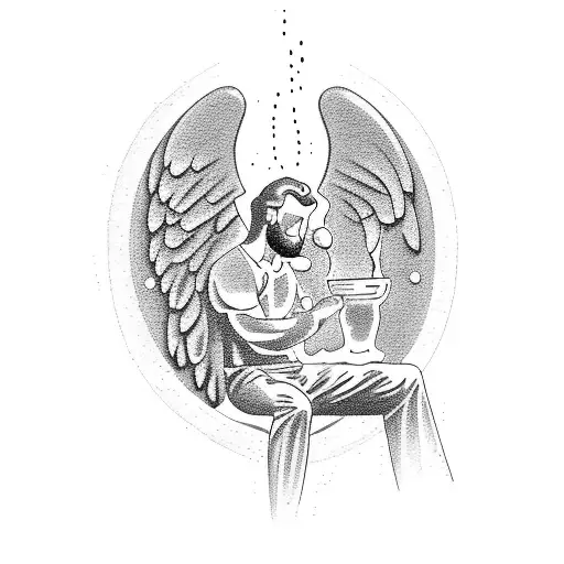 Angel Pouring A Pitcher Of Water Onto A Kneeling Man