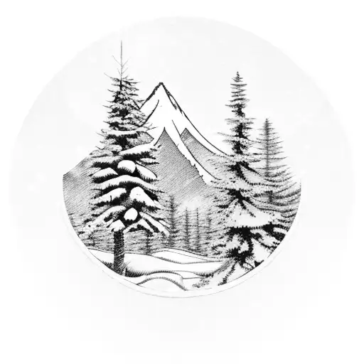 A Majestic Snow-covered Mountain Range With A Christmas Tree On Top