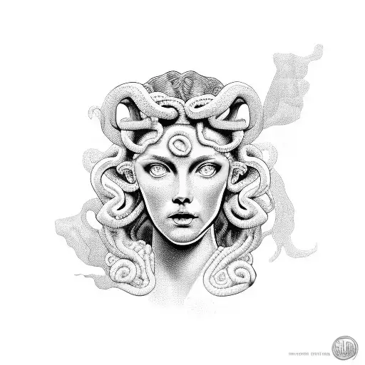 Medusa With A Greek Meander Background