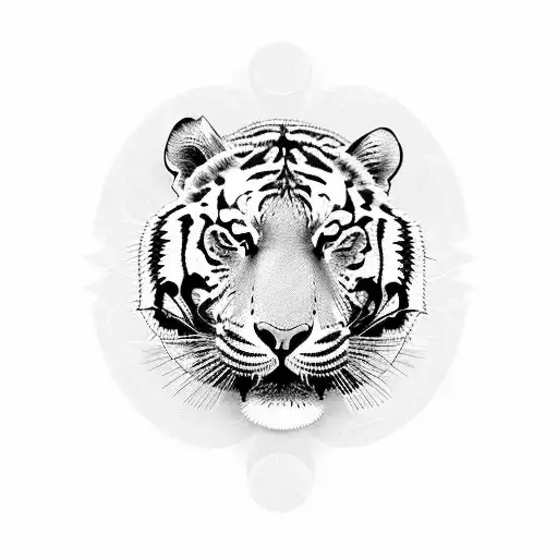 Tiger With Sun In Back Groud With The Year 1980