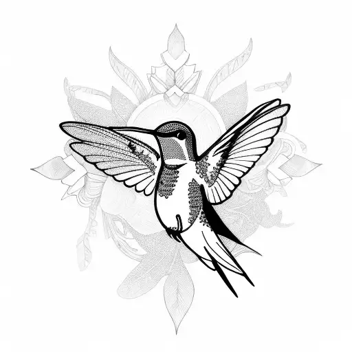 A Blackwork Tattoo Of A Hummingbird With Musical Notes As Its Trail