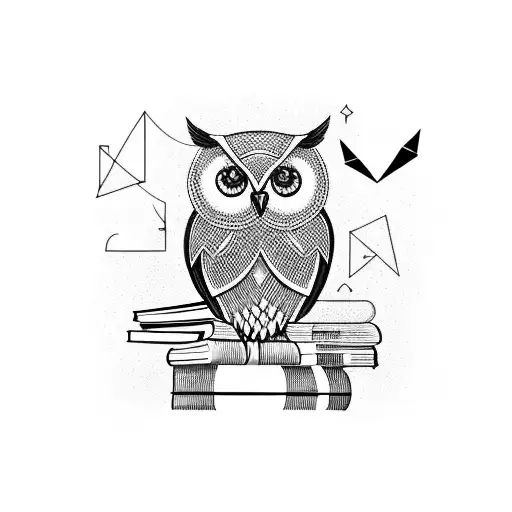 An Owl Perched On A Stack Of Books With A Geometric Background