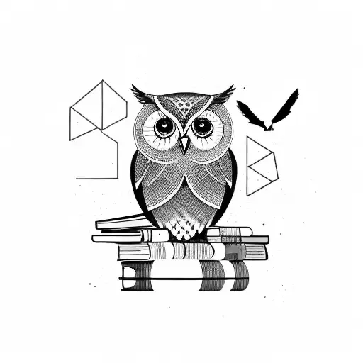 An Owl Perched On A Stack Of Books With A Geometric Background