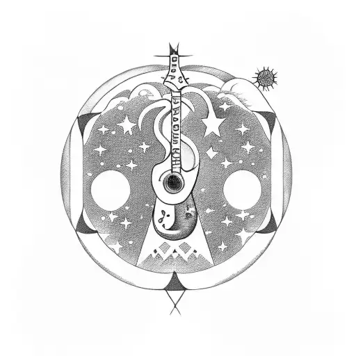 A Celestial Guitar With Moon And Star Motifs