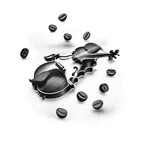 A Violin With Coffee Beans Pouring Out Like Music Notes