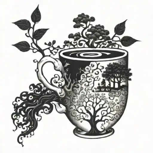 A Coffee Cup With Steam Morphing Into A Family Tree