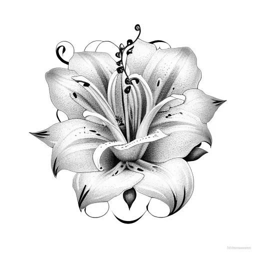 A Lily Flower Intertwined With A Guitar Neck And Strings