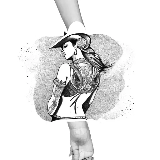 Western Cosmic Cowgirl Tattoo Arm Sleeve With A Scenery Background