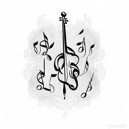 Intricate Calligraphy Pen Intertwined With Music Notes