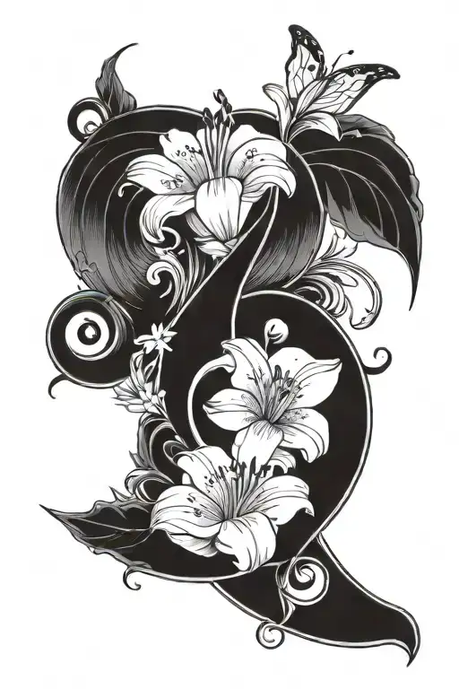 A Bass Clef Abd A Lily Flower Blooming