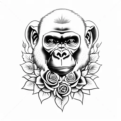 A Gorilla With A Skull And Roses