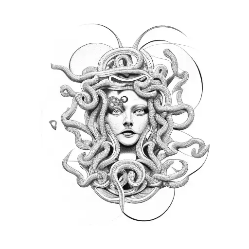 Medusa With Geometric Background