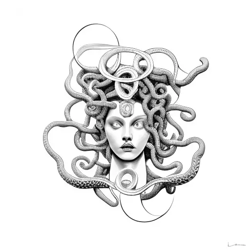 Medusa With Geometric Background
