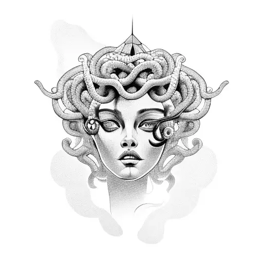 Medusa Beautiful With Geometric Background