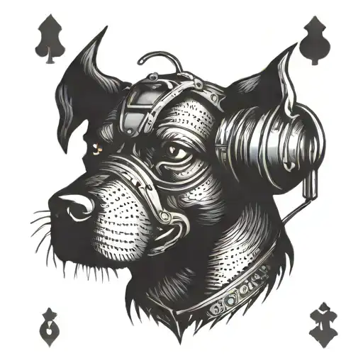 Devil Dog With Night Vision Goggles Drilled Into Its Head On A Playing Card